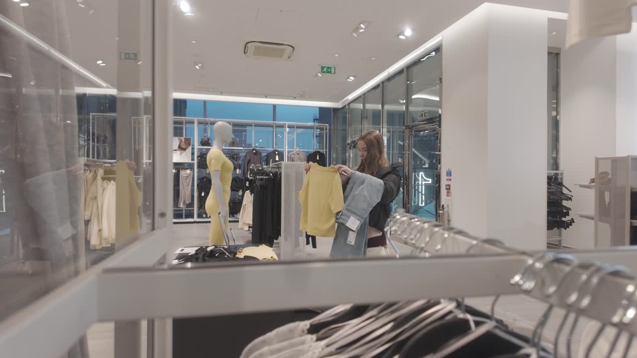 Young teenage girl choices, female fashion shopping, store products