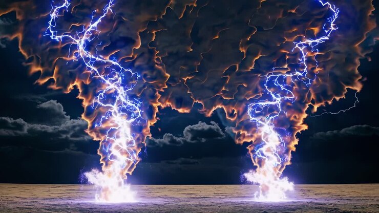 Drammatica tempesta di fulmini su un campo