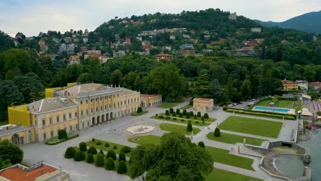 4k aerial drone video of the beautiful lakeside gardens of villa olmo on lake como, italy in the summer