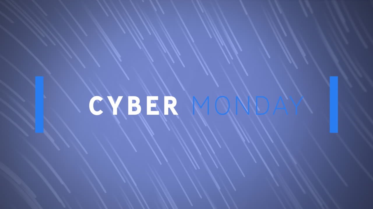 파란색 배경에 떨어지는 빛의 흔적 위에 사이버 월요일 텍스트 배너의 애니메이션