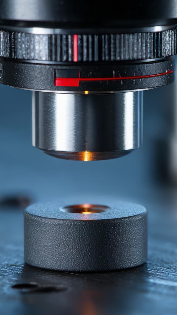 Close-Up Examination of a Magnetic Cylinder Under a Microscope, Highlighting Intricate Details and Precision in Scientific Study