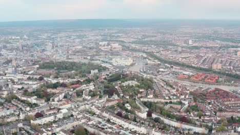 High-drone-shot-over-central-Bristol-and-the-Clifton-suspension-bridge