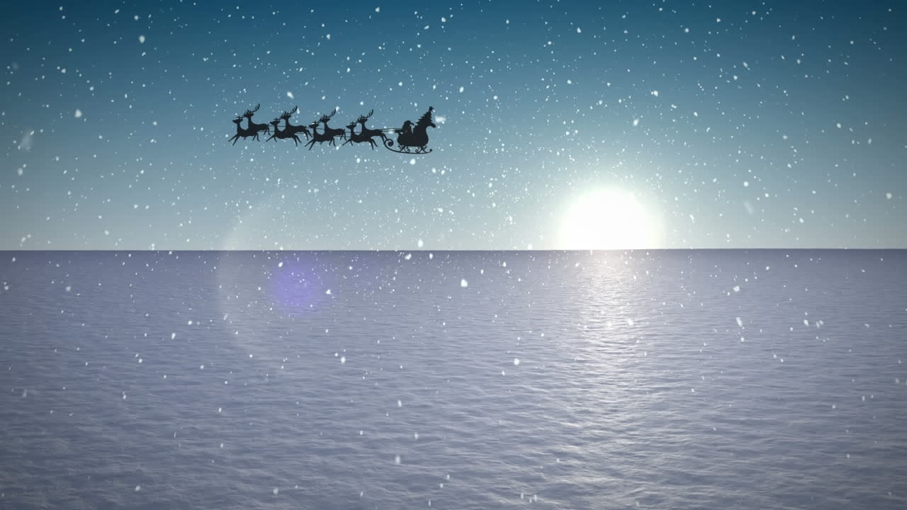 사 ⁇  과 겨울 풍경 을 가진  ⁇ 매 를 타고 산타클로스 위 에 내리는 눈 의 애니메이션
