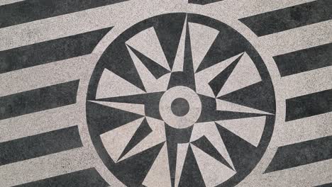 Typical-Portuguese-Pavement-Sidewalk-with-Compass-Pattern,-Top-View