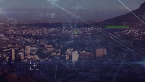 Animation-of-data-processing-and-network-of-connections-over-cityscape