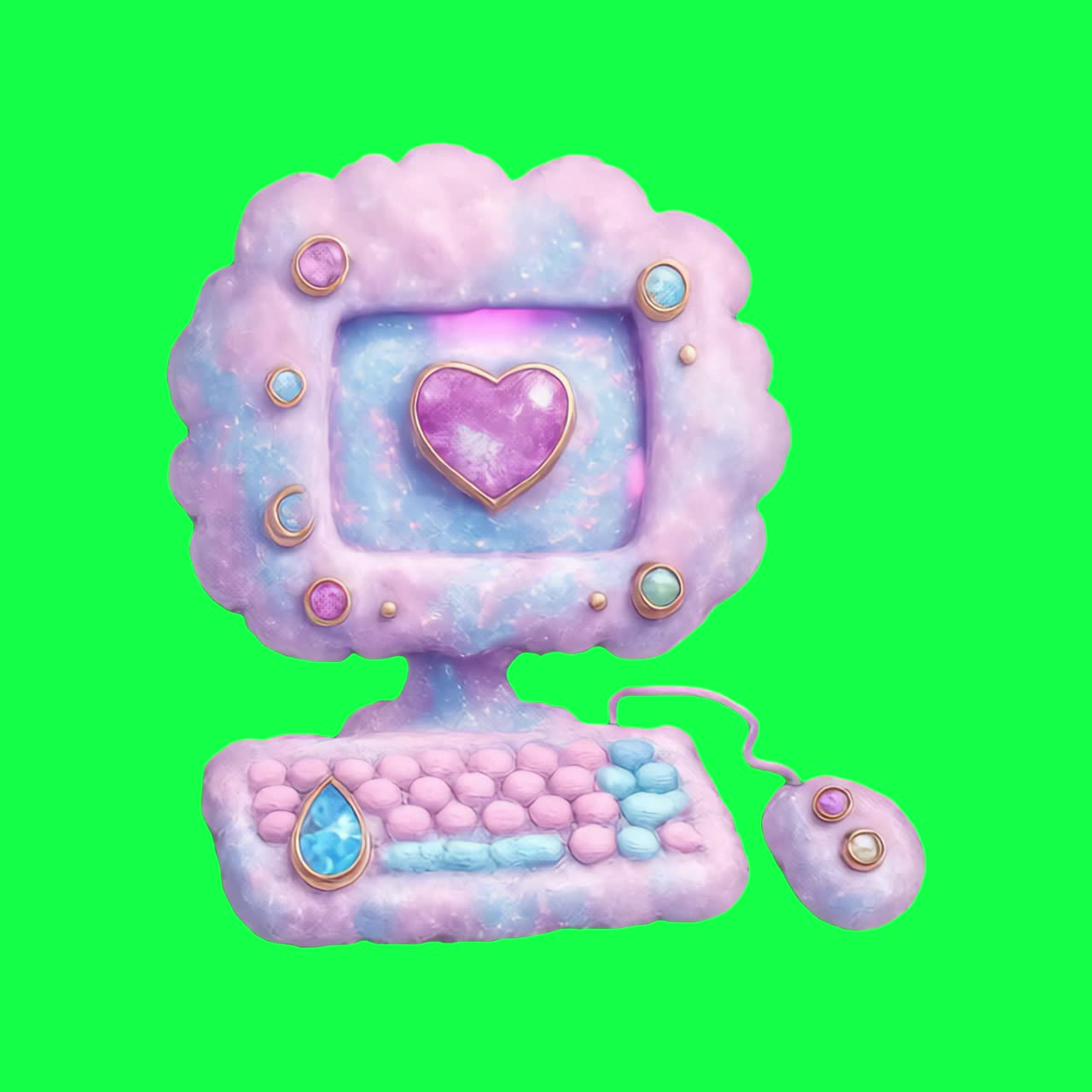 Whimsical pastel computer animation, transparent 4K video, green screen