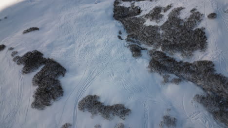 aerial of ski tracks in the snow, serfaus austria