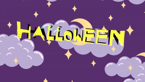 Animation-Von-Halloween-Text-über-Wolken-Und-Sternen