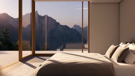 modern bedroom with mountain view