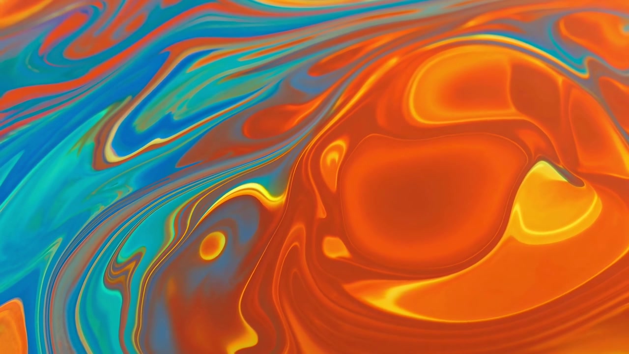 Volutes liquides abstraites aux couleurs orange vif et sarcelle
