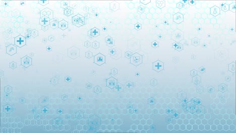 animated hexagonal pattern icons of bulb plus sign chemical tools for futuristic design highlights