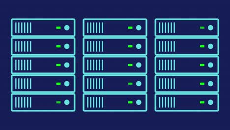 Blinking power lights on many rack-mounted servers (seamless loop, blue)