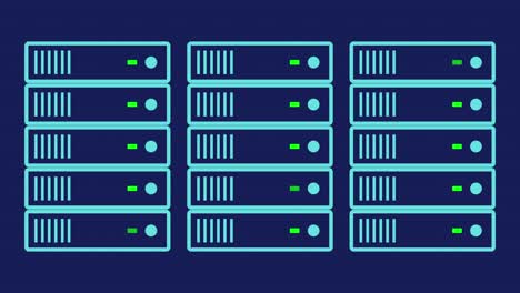 blinking power lights on many rack-mounted servers (seamless loop, blue)