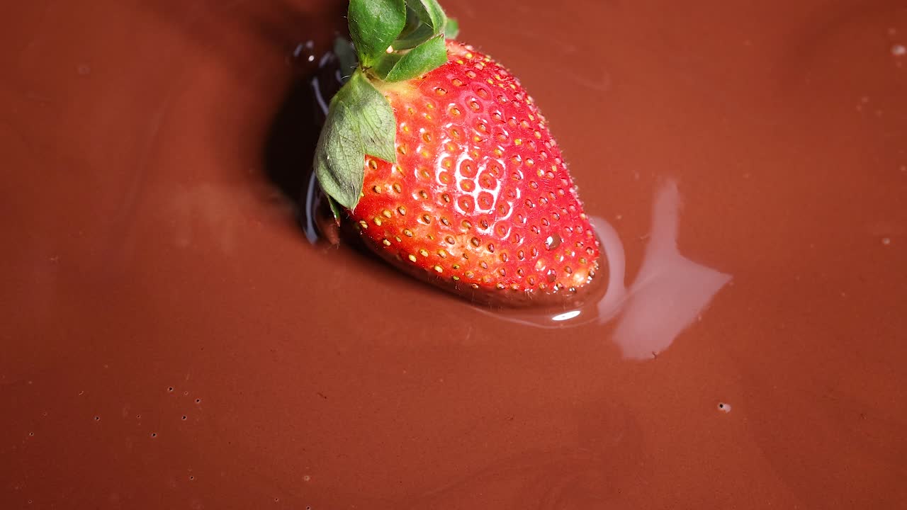 녹은 초콜릿 에 딸기 를 담그고 있는 것