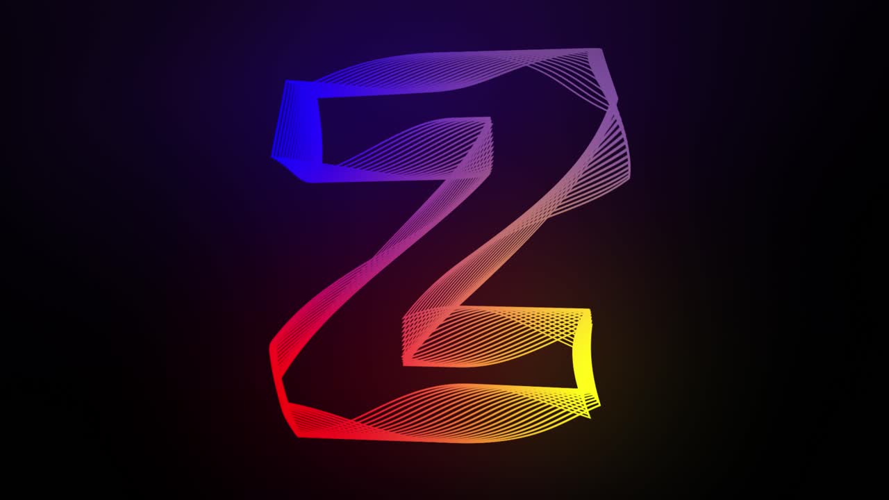 3d letra z líneas giratorias animación en fondo de gradiente oscuro abstracto gráfico de movimiento dinámico tipografía de brillo de partículas efecto visual arco iris alfabeto digital
