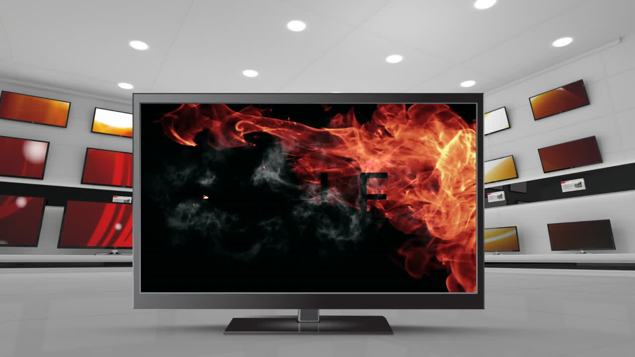 판매 표지판 을 가진 평면 스크린 텔레비전