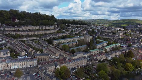 aerial over traditional and historical architecture in the city of bath, uk