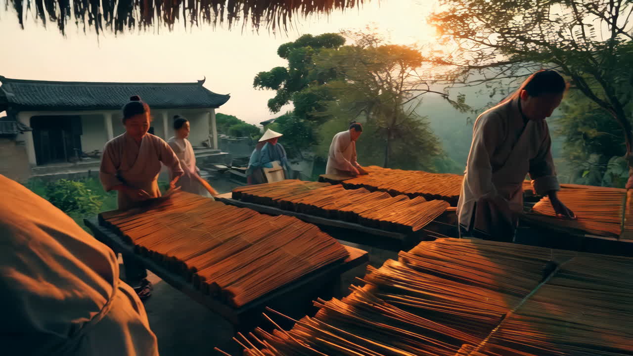 Incense Making Process at a Traditional Asian Temple