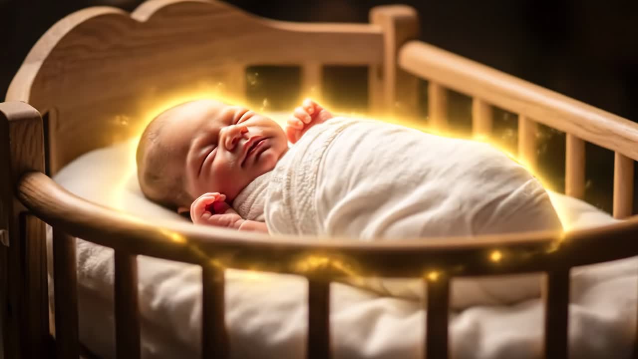 Neonato che dorme tranquillamente nella culla