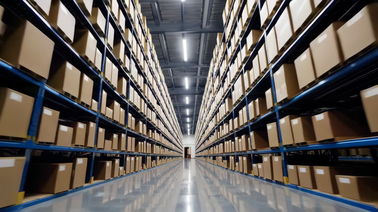 interior del almacén con cajas de cartón