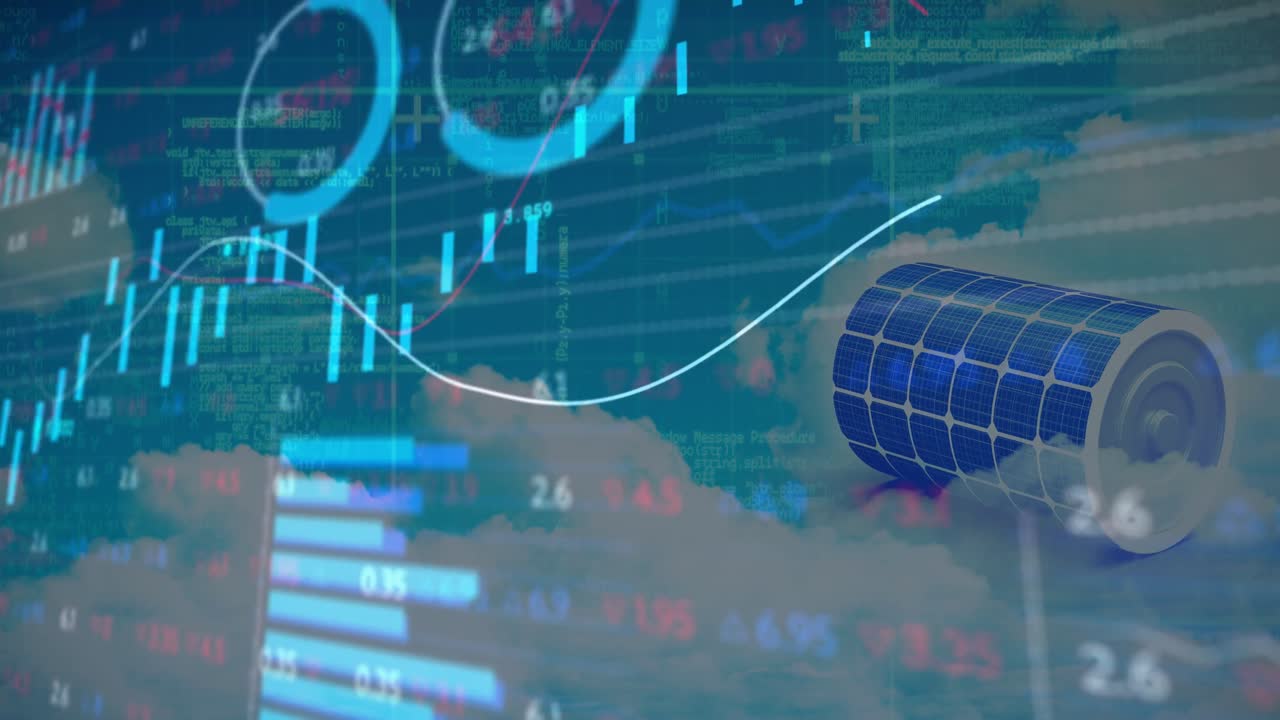 태양 전지 패널을 통해 금융 데이터 처리의 애니메이션