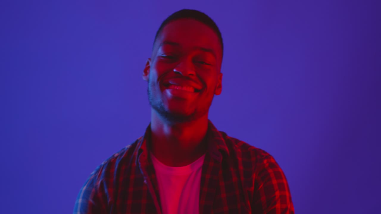 Happy Man Portrait in Colored Light