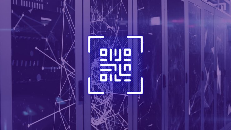 Animation of qr code flashing over computer servers