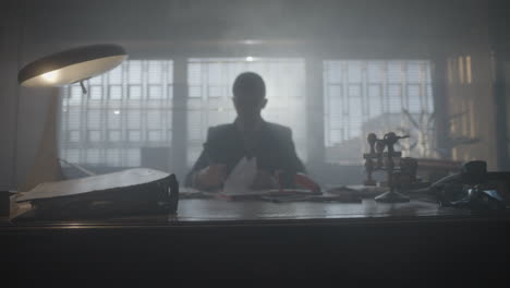 businessman working at a vintage office desk
