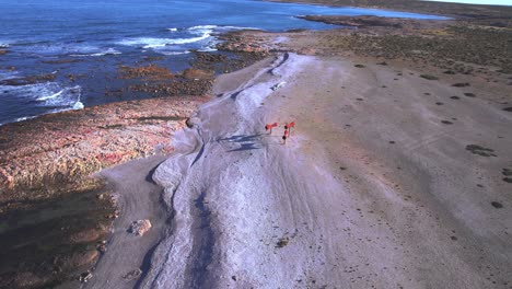 Aerial-Approach-towards-the-Misterios-artwork-on-the-beach-at-Bahia-bustamante-by-famous-artist-Christian-Boltanski