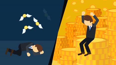 business difference. rich man versus poor man. inequality concept. loop illustration in flat style.