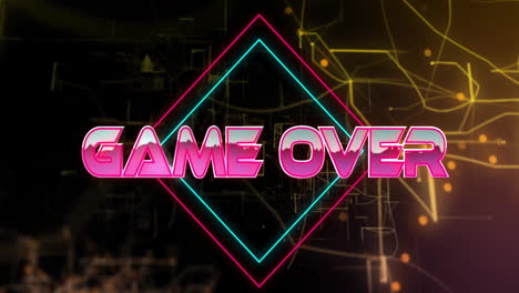 animation of game over text with neon geometric shapes on digital background