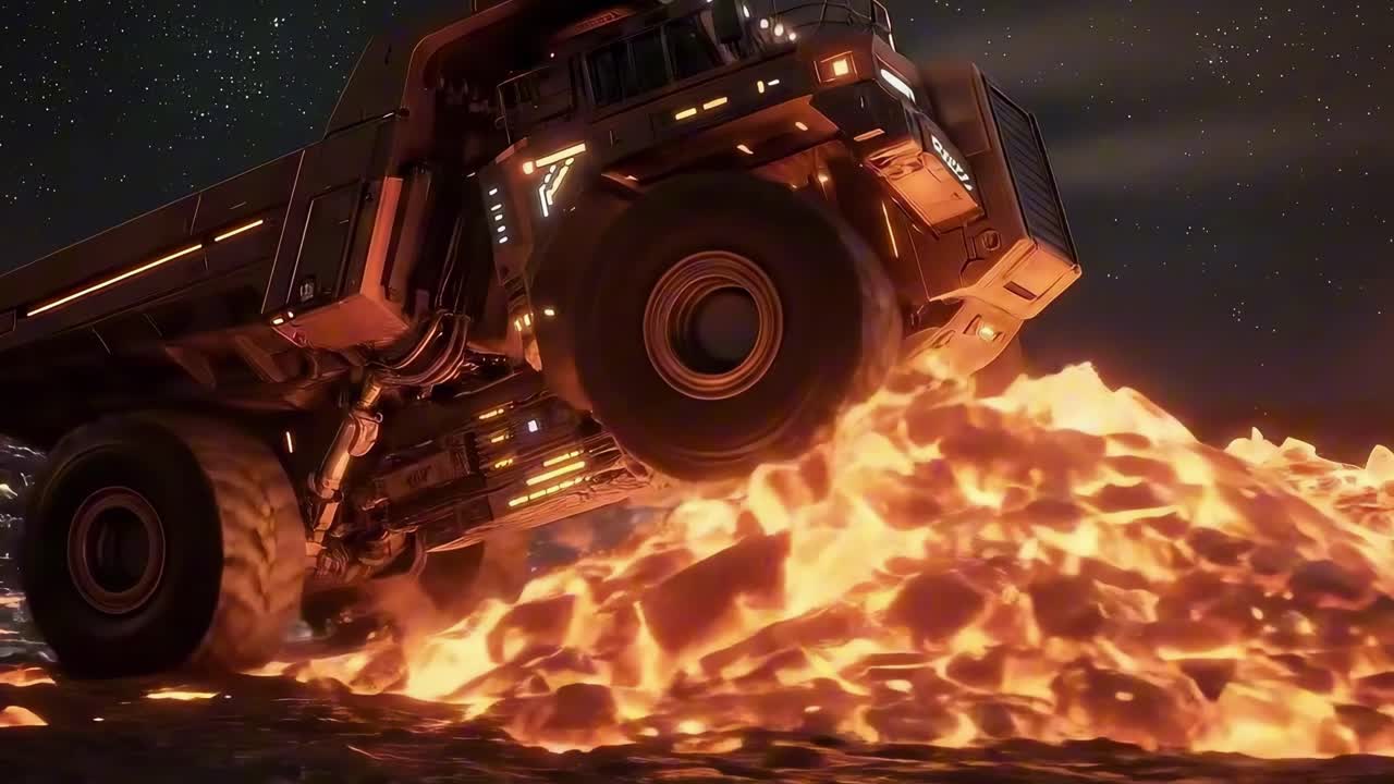 Low-angle shot of a futuristic truck on a rocky terrain, ideal for a sci-fi video scene