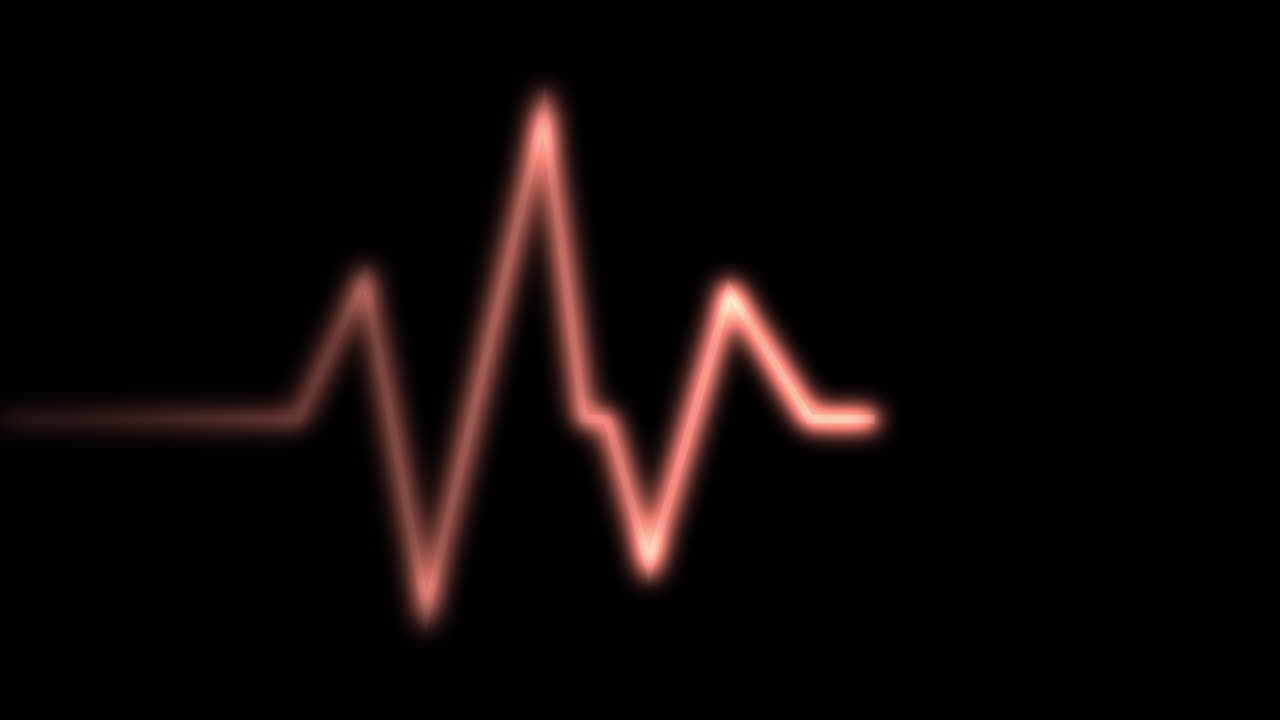 Línea de latido de ECG roja en aplanamiento sobre fondo negro