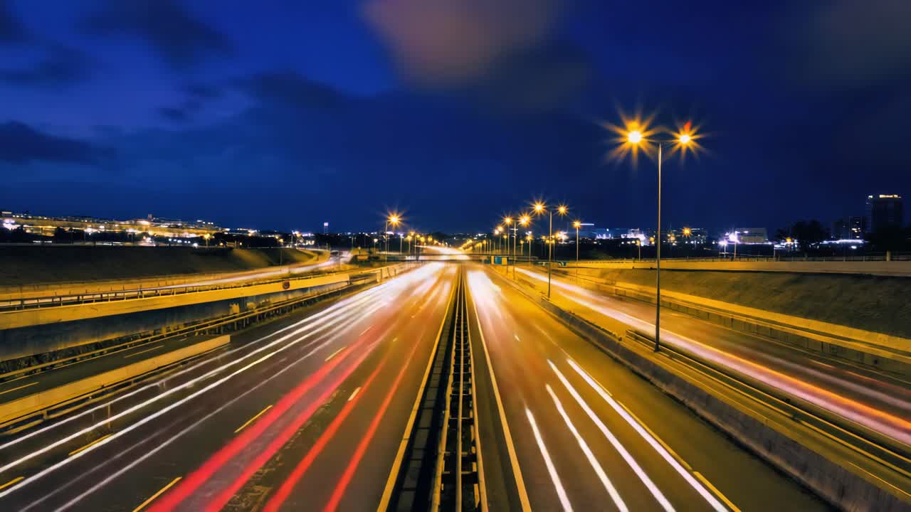 Night Highway with Light Trails