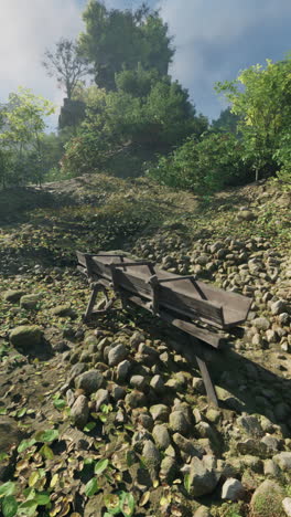 wooden trough in a forest setting