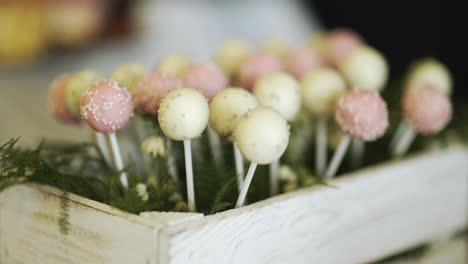 piruletas de chocolate en una mesa dulce durante una recepción festiva