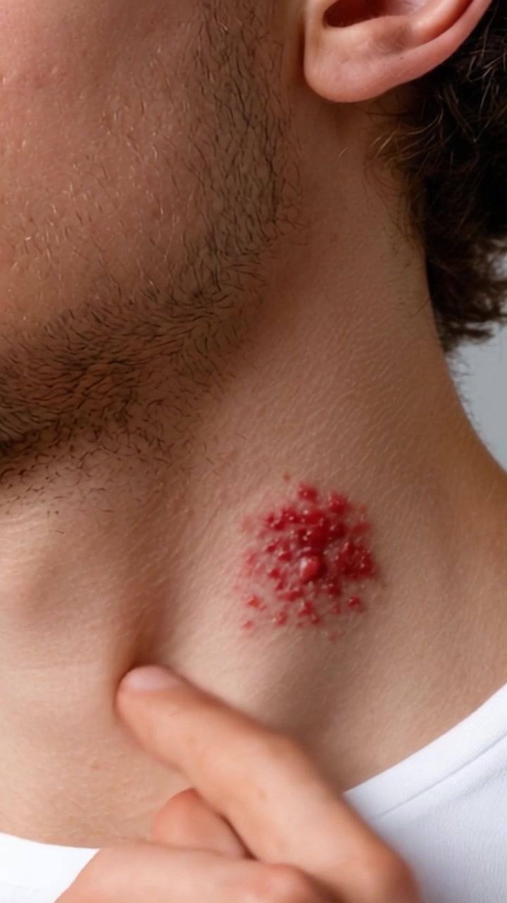The Progression of Skin Conditions: A Close-Up of Inflammation on the Neck Area, Highlighting the Visual Changes Over Time in the Affected Region