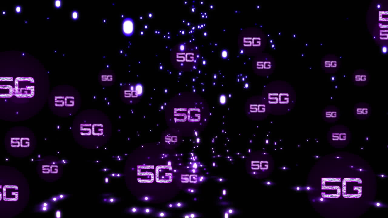animación de la red de conexiones con texto 5g en fondo negro