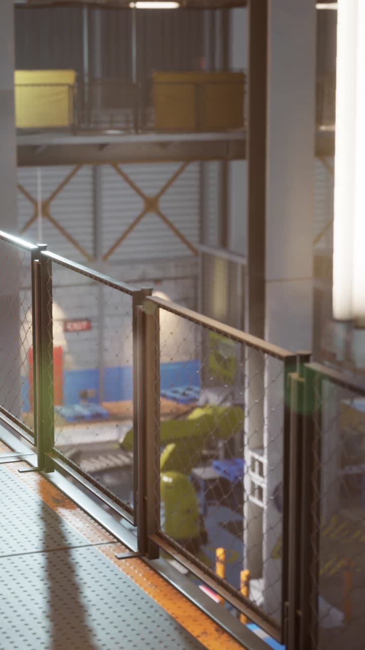 fábrica industrial con brazo robótico y cinta transportadora