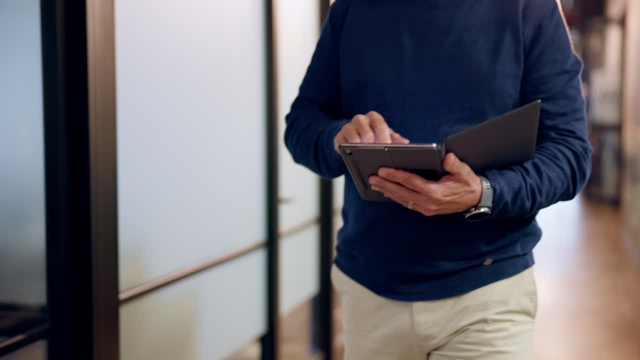 Closeup, business and man with a tablet