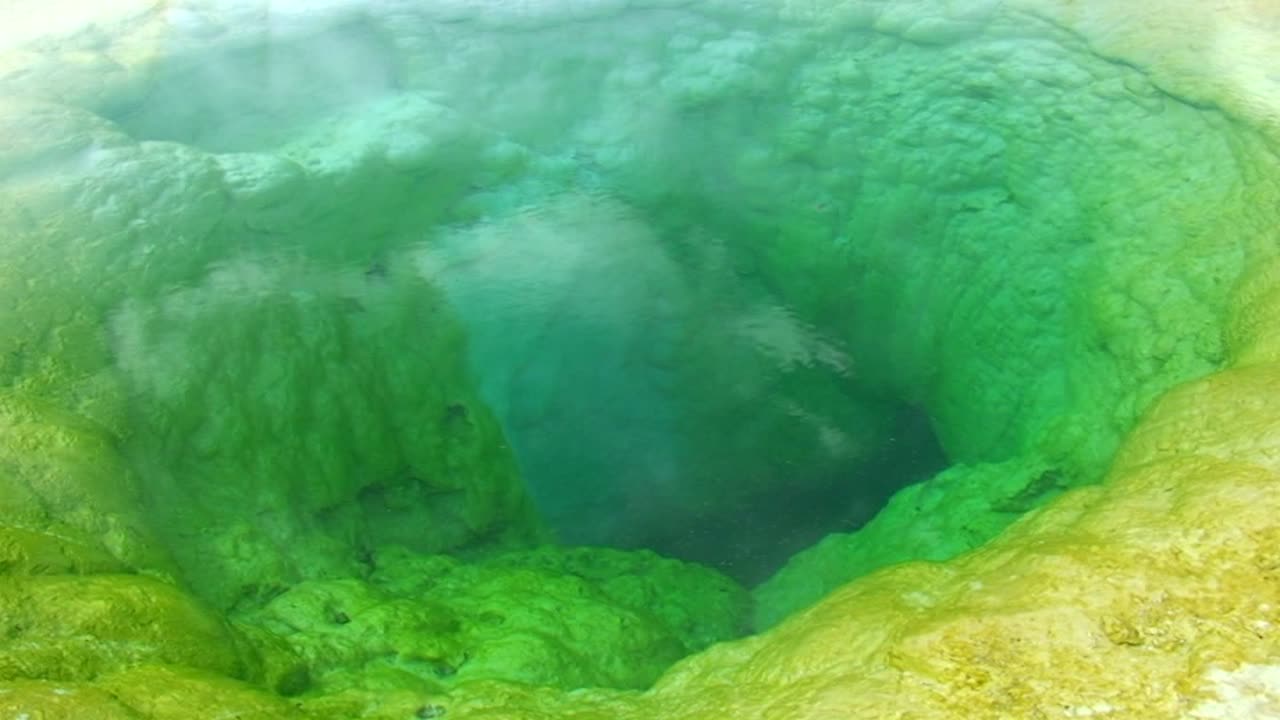 옐로스톤 국립공원의 녹색 연기가 나는 물웅덩이