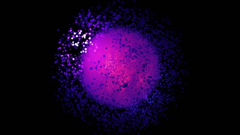 animación abstracta de una esfera de puntos luminosos. animación. grupo redondo de manchas bokeh que giran y se acercan sobre un fondo negro. la esfera de puntos es similar a la estructura de la molécula
