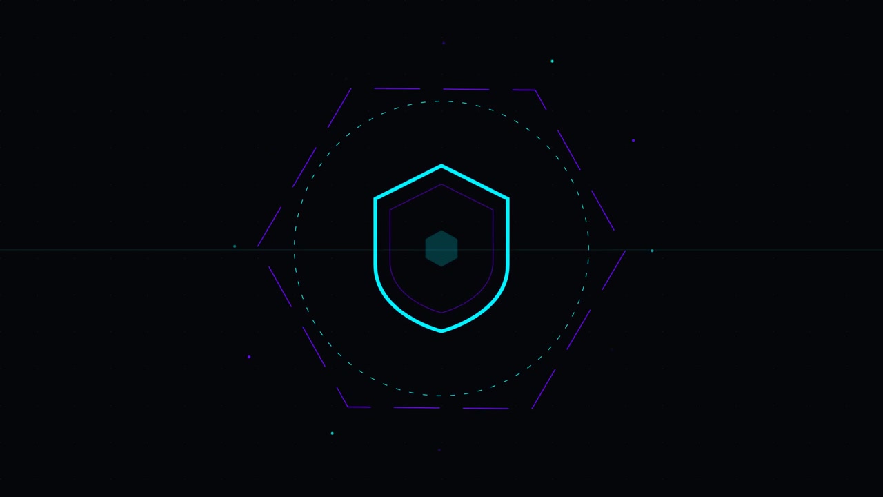 Digital Shield Icon Animation with Geometric HUD Elements