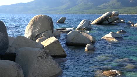 white rocks and crystal clear blue water at sand harbor beach state park in lake tahoe, nevada