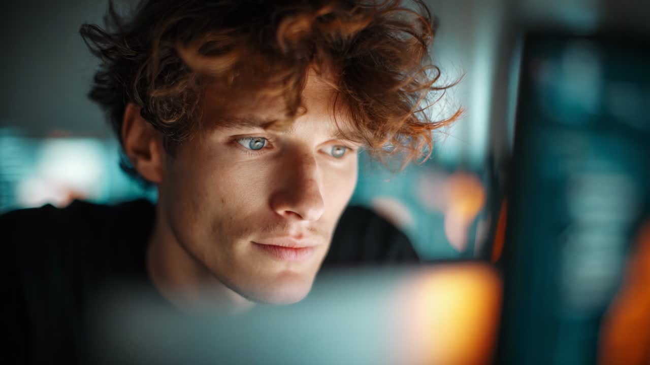 A focused individual immersed in deep thought, captured through two frames showcasing a moment of concentration and introspection as they work on a computer screen in a modern environment
