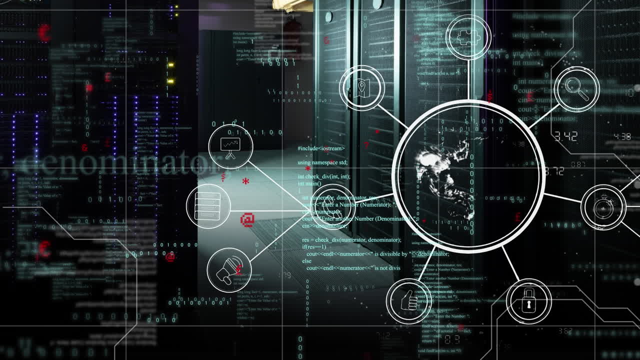 animación del procesamiento de datos en la sala de servidores