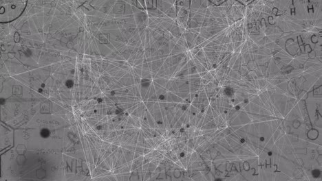 animación de la red de conexiones y ecuaciones matemáticas en fondo gris