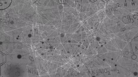 animation of network of connections and mathematical equations on grey background