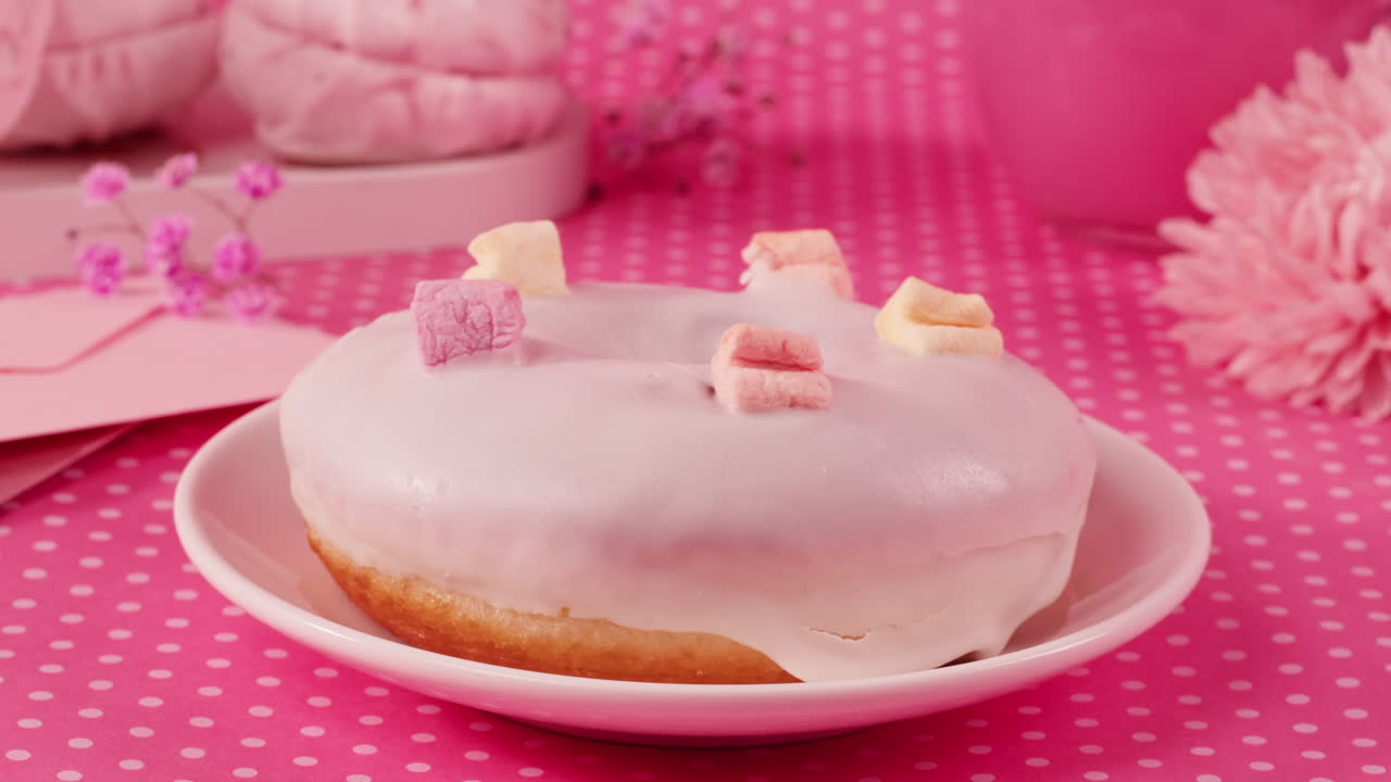 Pink Glazed Donut with Marshmallows