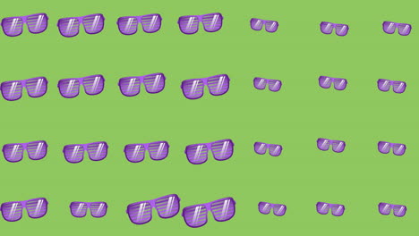 animation of purple glasses moving over green background